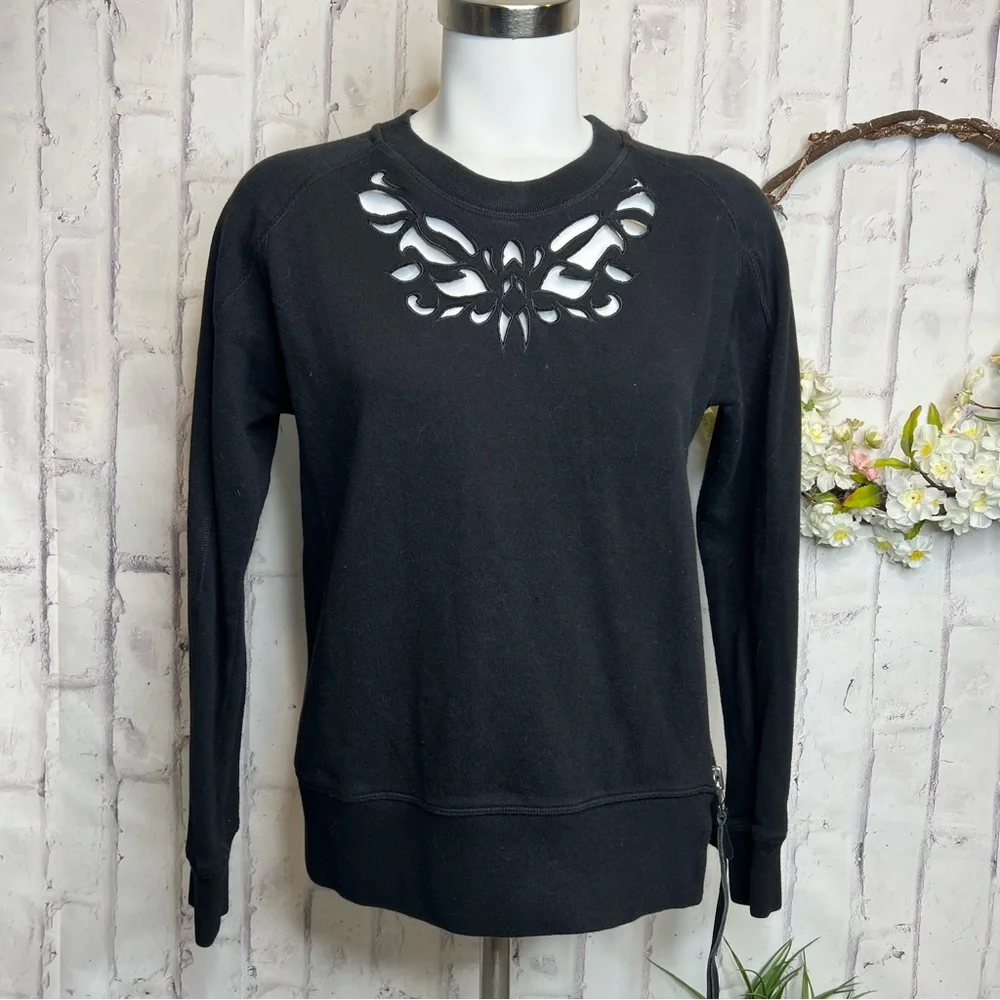 Womens The Kooples Black Cut-Out Side Zipper Sweatshirt Top M - Picture 1 of 11